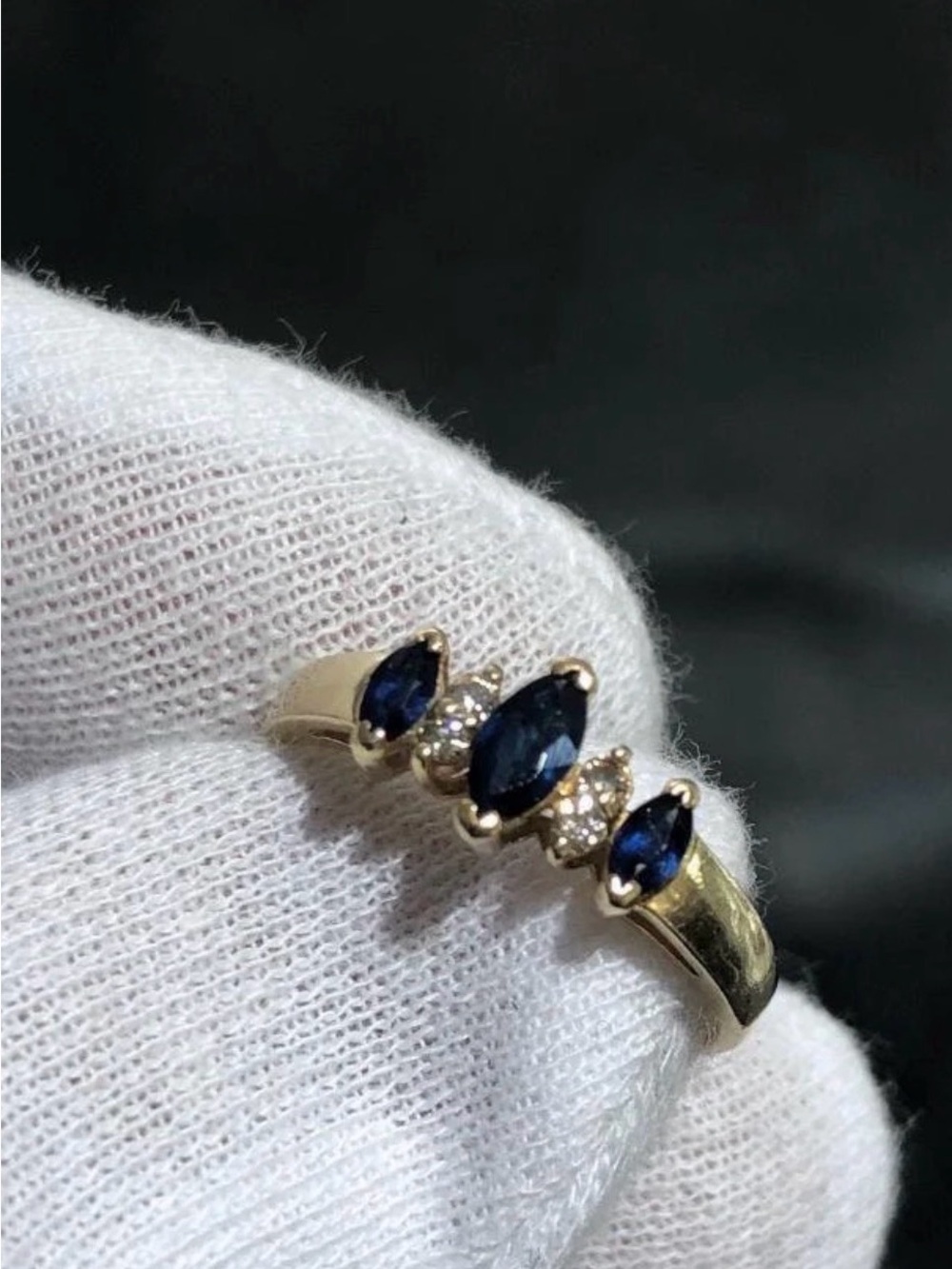 Classic 14K Gold Sapphire and Diamond Trio Ring